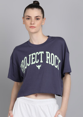 UNDER ARMOUR Typography Women Round Neck Dark Blue T-Shirt