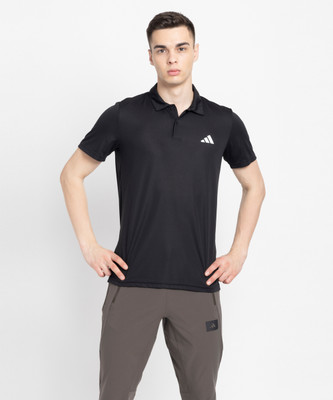 ADIDAS Printed Men Polo Neck Black T-Shirt