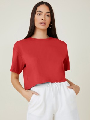 Aahwan Solid Women Round Neck Red T-Shirt