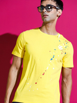 WROGN Printed Men Round Neck Yellow T-Shirt
