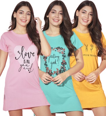 Fit N Fame Printed Women Round Neck Pink, Yellow, Blue T-Shirt