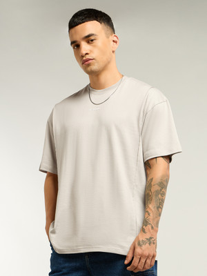 BEYOUNG Solid Men Round Neck Beige T-Shirt