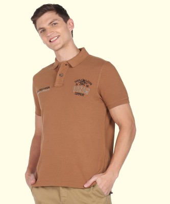 U.S. POLO ASSN. Embroidered Men Polo Neck Brown T-Shirt