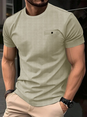 EyeBogler Solid Men Round Neck Beige T-Shirt