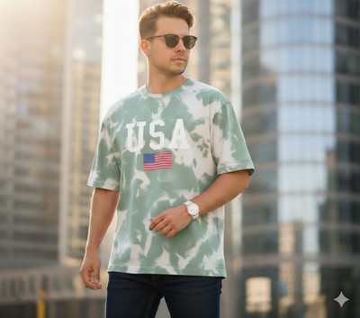 shhop Tie & Dye, Graphic Print Men Round Neck Light Blue T-Shirt