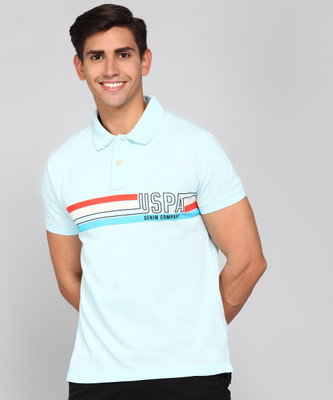 U.S. Polo Assn. Denim Co. Printed Men Polo Neck Blue T-Shirt