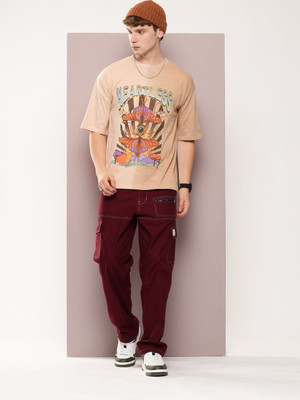 Kook N Keech Printed Men Round Neck Brown T-Shirt