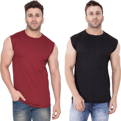 Adorbs Trend Solid Men Round Neck Black, Maroon T-Shirt