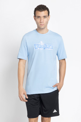 ADIDAS Printed Men Round Neck Blue T-Shirt