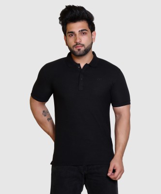 E-MAX Solid Men Polo Neck Black T-Shirt