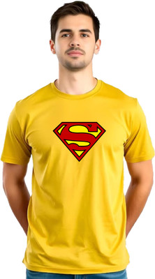 JEDFER Superhero, Graphic Print Men Round Neck Yellow T-Shirt