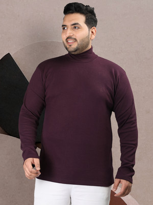 CHKOKKO Solid Men High Neck Purple T-Shirt