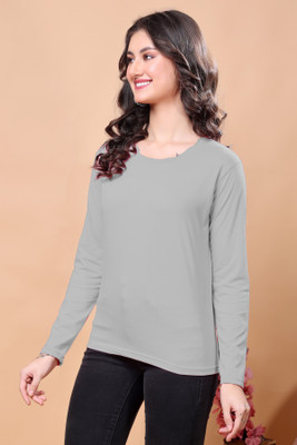 KEX Solid Women Round Neck Grey T-Shirt