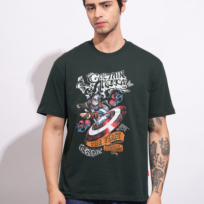 BEING HUMAN Graphic Print Men Round Neck Dark Green T-Shirt