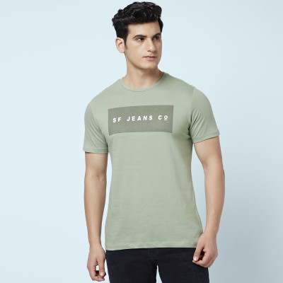 SF Jeans by Pantaloons Graphic Print Men Crew Neck Green T-Shirt