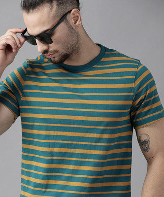Roadster Striped Men Round Neck Blue T-Shirt