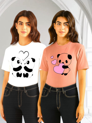 Moldify Printed Women Round Neck Multicolor T-Shirt