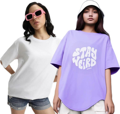 RS FASHION Printed Women Round Neck White, Purple T-Shirt