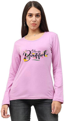 Vylo Printed Women Round Neck Purple T-Shirt