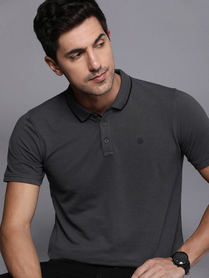 WROGN Solid Men Polo Neck Grey T-Shirt