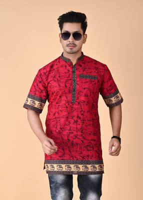 COSMOS ART ENTERPRISE Men Printed Straight Kurta(Red)