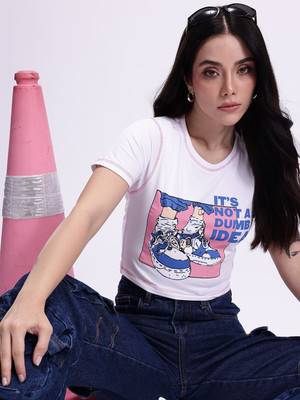 Kook N Keech Printed Women Round Neck White T-Shirt