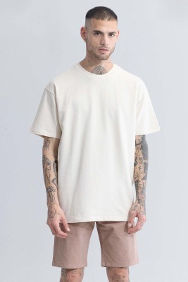 Snitch Solid Men Round Neck White T-Shirt