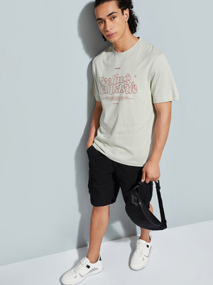 MAX Printed Men Round Neck Grey T-Shirt