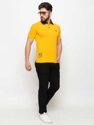 Club York Solid Men Polo Neck Yellow T-Shirt