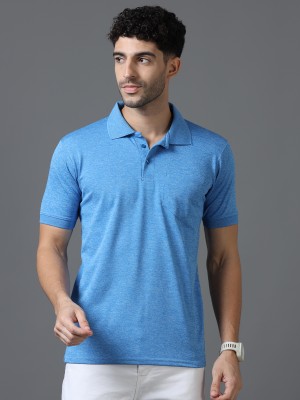 AR AURA Self Design Men Polo Neck Reversible Blue T-Shirt