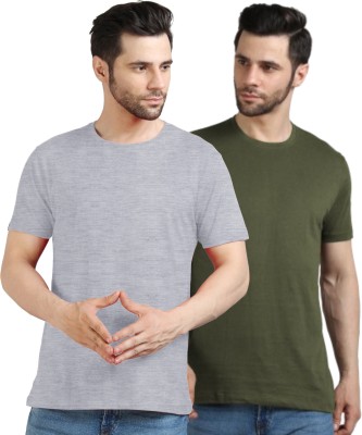 YouthPoi Solid Men Round Neck Grey, Green T-Shirt