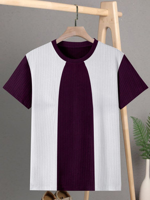 TANNU FAB Self Design Men Boat Neck Purple T-Shirt