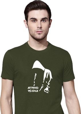 Organic Chics Printed Men Round Neck Green T-Shirt