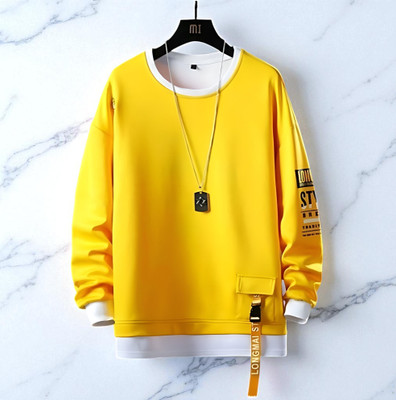 Autna Printed Men Round Neck Yellow T-Shirt