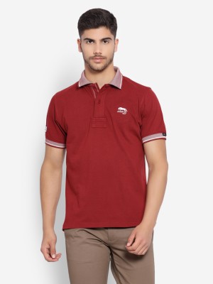 JUMP USA Solid Men Polo Neck Red T-Shirt
