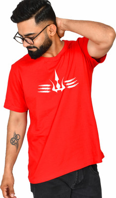 Burundi Blu Printed Men Round Neck Red T-Shirt