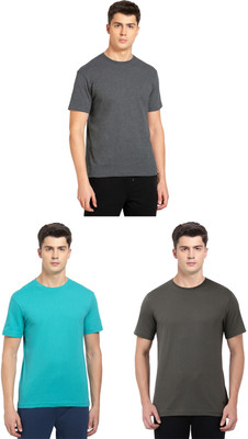 JOCKEY Solid Men Round Neck Grey, Light Green, Dark Green T-Shirt