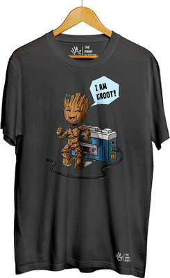 THE PRINT PLATTER Graphic Print Men Round Neck Grey T-Shirt