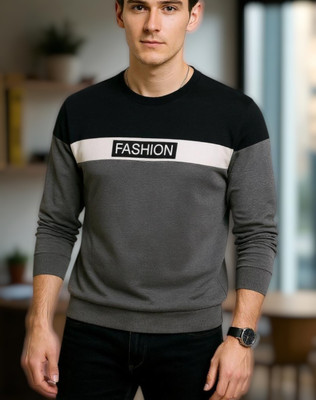 Teezler Colorblock Men Round Neck Grey, Black T-Shirt