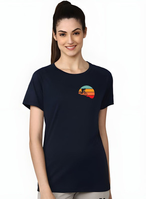 SZN Graphic Print Women Round Neck Dark Blue T-Shirt