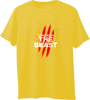 VIRAJ VINTAGE Printed Men Round Neck Yellow T-Shirt