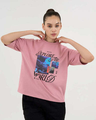 DCYPHR Graphic Print Women Crew Neck Pink T-Shirt