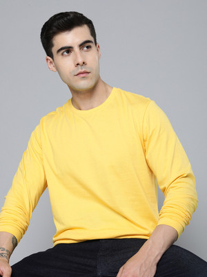 ether Solid Men Round Neck Yellow T-Shirt