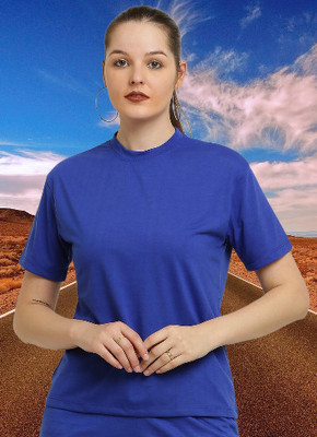 CANIDAE Solid Women Round Neck Blue T-Shirt