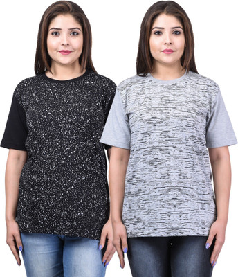 SHAUN Printed Women Round Neck Multicolor T-Shirt