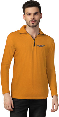 GEUM Solid Men Polo Neck Gold T-Shirt