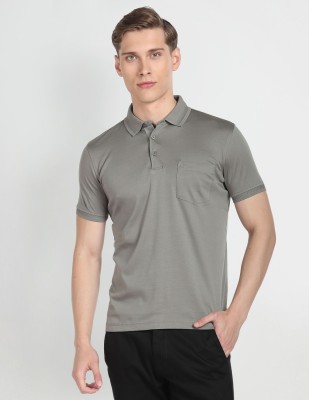 ARROW Solid Men Polo Neck Grey T-Shirt