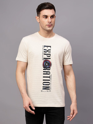 CANTABIL Printed, Typography Men Round Neck Beige T-Shirt