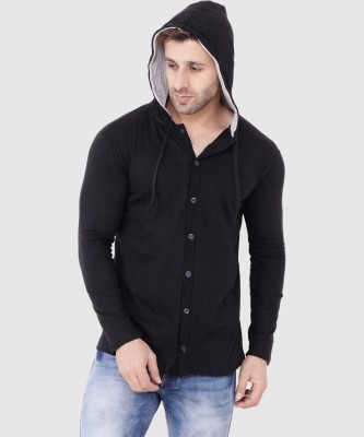 BEYOU FASHION Solid Men Hooded Neck Black T-Shirt