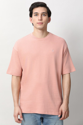PETER ENGLAND Solid Men Crew Neck Pink T-Shirt